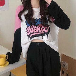 Raglan-sleeve Color-block Printed T-shirt