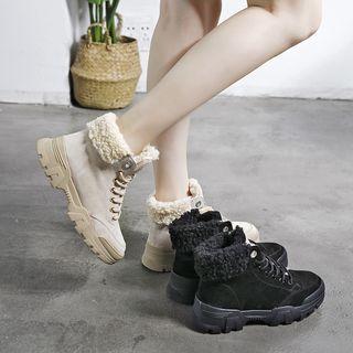 Fleece Trim Lace Up Short Boots