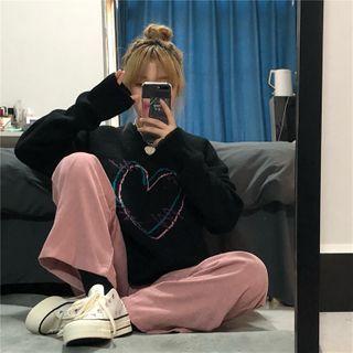 Heart Print Sweater / Wide Leg Pants