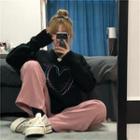 Heart Print Sweater / Wide Leg Pants