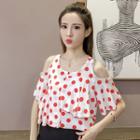 Polka Dot Cold Shoulder Short-sleeve Top
