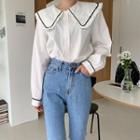 Frill-collar Stitch-trim Blouse