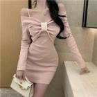 Cold-shoulder Ribbon Knit Mini Sheath Dress