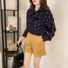 Bow Dotted Printed Chiffon Long Sleeve Blouse