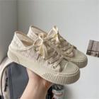 Houndstooth Lace Panel Platform Sneakers