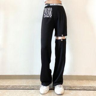 Zebra Print Cutout Wide-leg Pants
