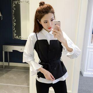 Set: Ruffled Shirt + Double-breasted Vest
