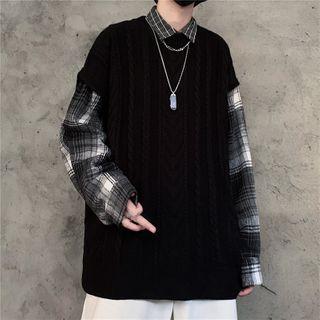 Couple Matching Plaid Panel Mock Two Piece Top