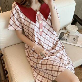 Short-sleeve Plaid Polo Shirt Dress