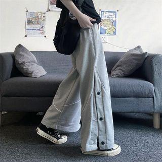Buttoned Hem Wide Leg Pants