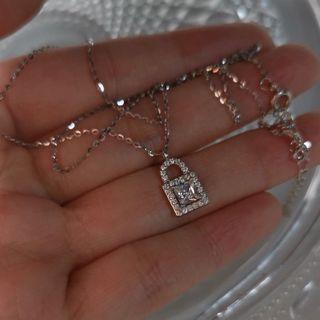 Lock Rhinestone Pendant Sterling Silver Necklace 1 Pc - 925 Silver - Silver - One Size