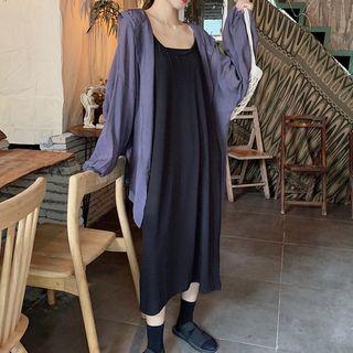 Plain Midi Spaghetti Strap Dress / Hooded Light Jacket