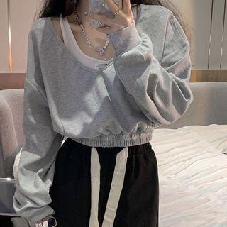 Mock Two Piece Plain Tank Top Panel Loose Fit Sweatshirt