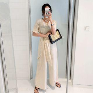 Wrap-front Wide-leg Linen Jumpsuit