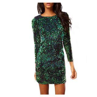 3/4-sleeve Sequined Sheath Dress