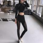 Set: Long-sleeve Mesh Panel Sports Top + Leggings