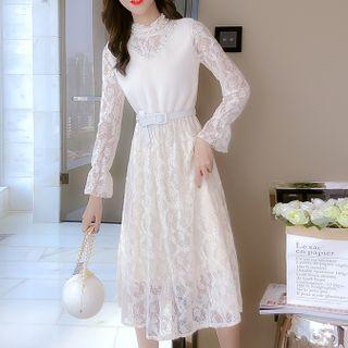 Long-sleeve Midi Lace Dress (various Designs)