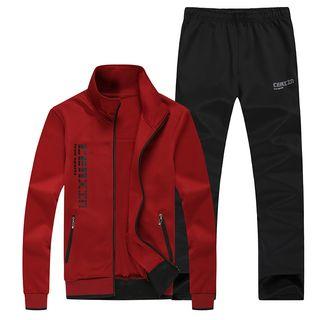 Couple Matching Lettering Zip Jacket + Sweatpants