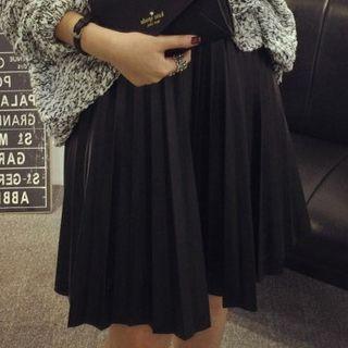 Faux Leather Pleated A-line Skirt