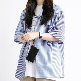 Color-block Pinstripe Short-sleeve Shirt