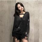 Long-sleeve Hooded Top Black - One Size