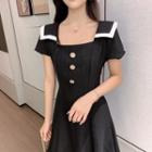 Short-sleeve Peter Pan Collar Slim Fit Dress