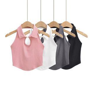 Halter Collar Knit Crop Tank Top