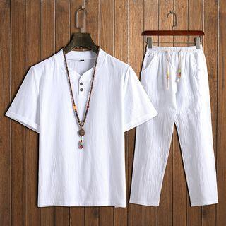 Set: Short-sleeve Placket T-shirt + Pants