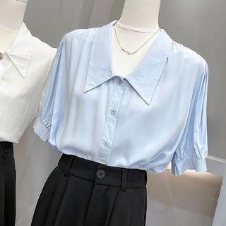 Short-sleeve Plain Blouse / Straight Leg Dress Pants