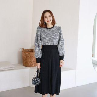 2-in-1 Tweed Pleat Long Dress