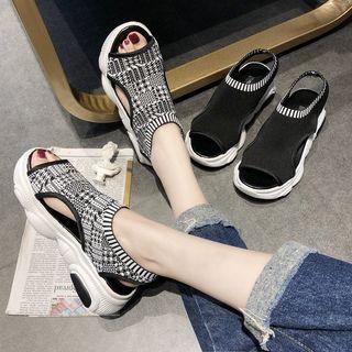 Woven Peep Toe Platform Sandals