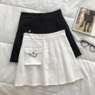 Plain High-waist A-line Pleated A-line Skirt