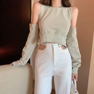 Cold-shoulder Cropped Sweatshirt As Shown In Figure - One Size