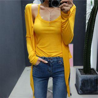 Plain Cardigan With Camisole Top