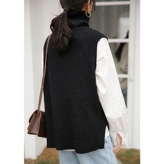 Turtle-neck Split Side Knit Vest