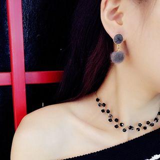 Buttoned Pompom Earrings