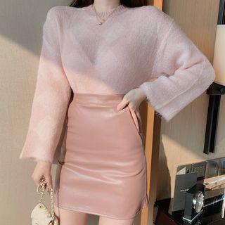 Plain Loose-fit Sweater / High-waist Skirt