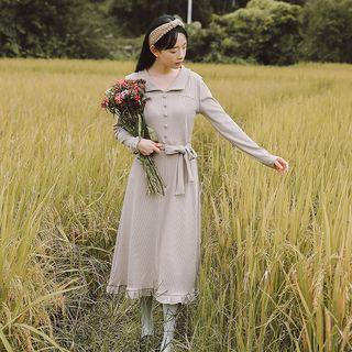 Collared Midi A-line Knit Dress