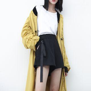Drawstring-waist Ruched Long Windbreaker