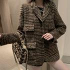 Notch Lapel Single-breasted Tweed Jacket Khaki - One Size