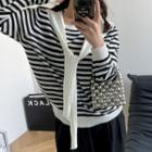 Set: Long-sleeve Striped Knit Top + Shawl