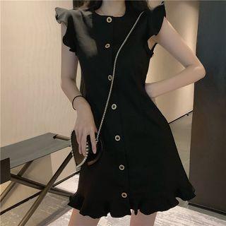 Ruffle-trim Sleeveless Dress Black - One Size