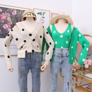 Set: Dotted Knit Tank Top + Light Cardigan