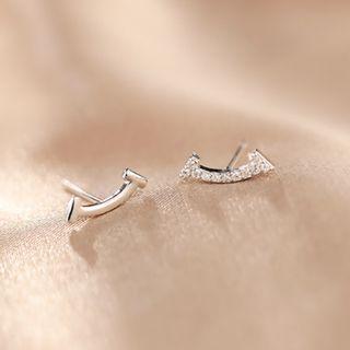 Rhinestone Ear Stud 1 Pair - 925 Silver - Silver - One Size