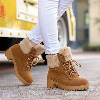 Fleece-lined Lace Up Ankle Boots