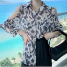 Leopard Print Cold-shoulder Shirt Leopard - White - One Size