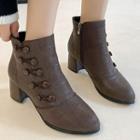 Pointed Button-up Block Heel Ankle Boots