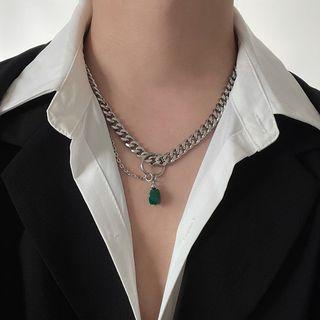 Faux Gemstone Pendant Stainless Steel Necklace