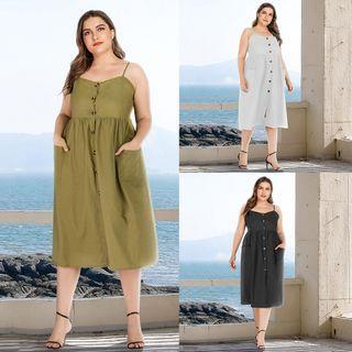 Spaghetti Strap Single-breasted Midi Dress