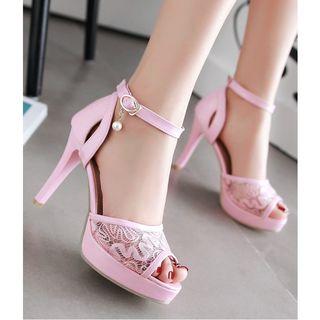 Mesh Panel Heeled Sandals